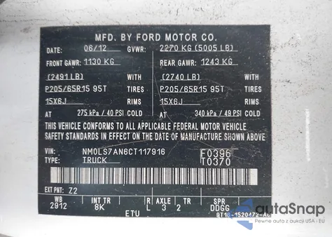 2012 Ford Transit Connect Xl z USA, uszkodzony, nr VIN NM0LS7AN6CT117916